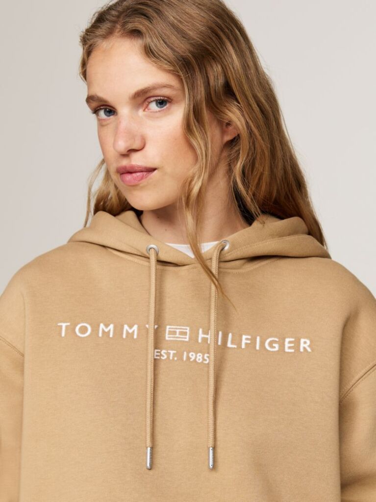 Khaki Logo Embroidery Hoody  Femei