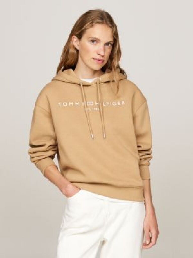 Khaki Logo Embroidery Hoody  Femei