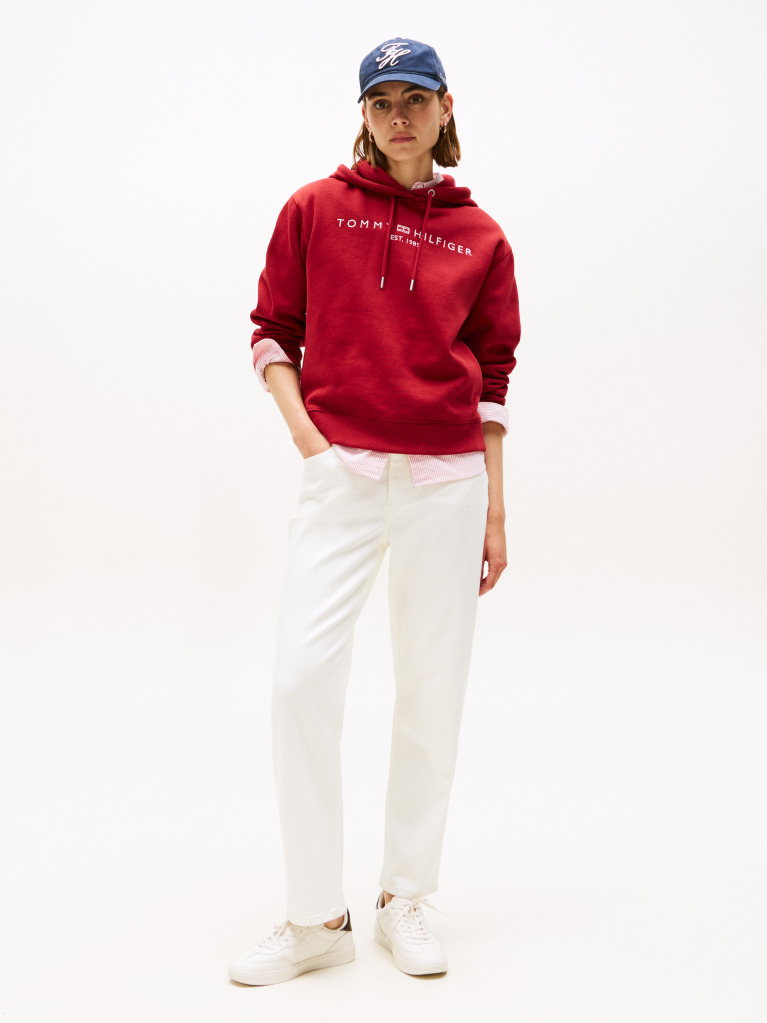 Rosu Logo Embroidery Hoody  Femei