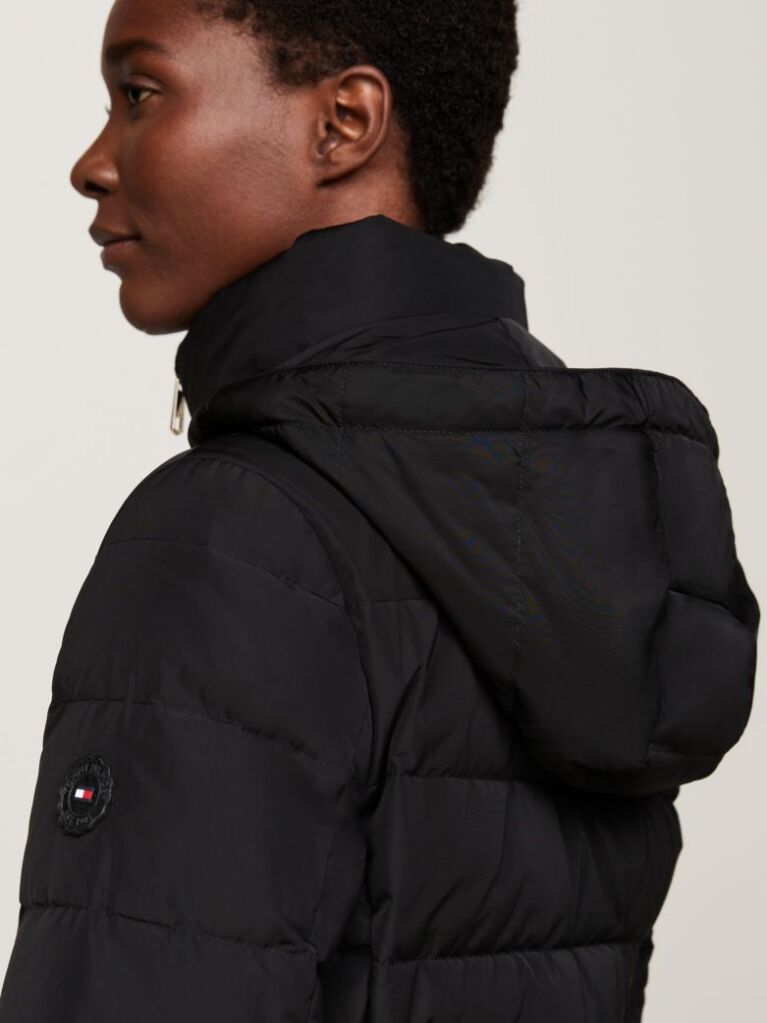 Black Faux Fur Hooded Down Jacket  Women
