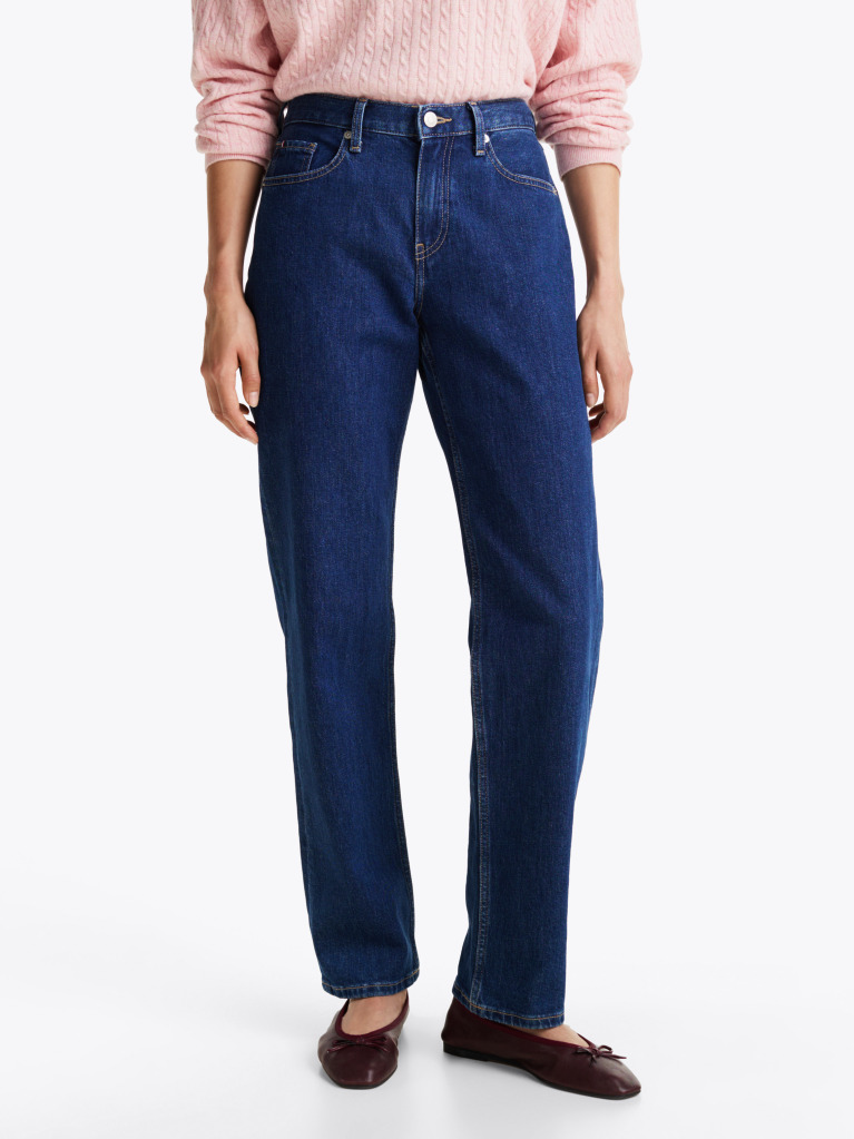 Blue Mid Rise Straight Leg Jeans  Women
