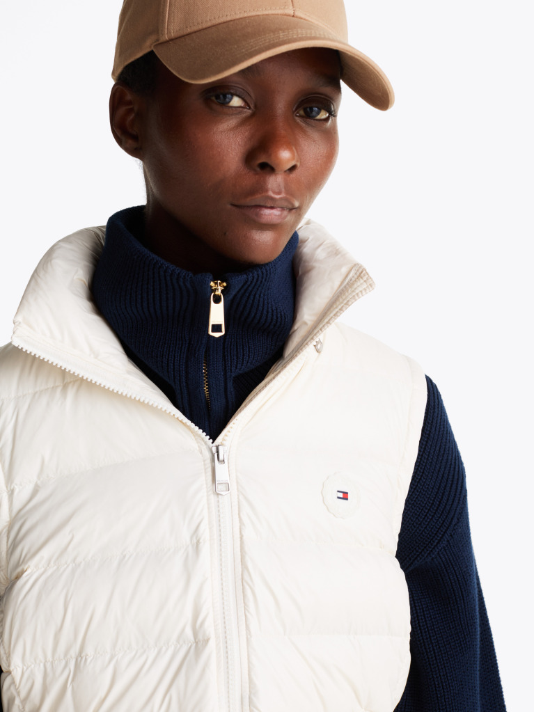 Beige High-Shine Water Repellent Down Vest  Women