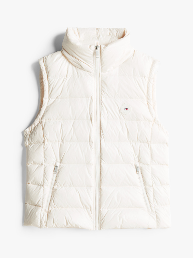 Beige High-Shine Water Repellent Down Vest  Women