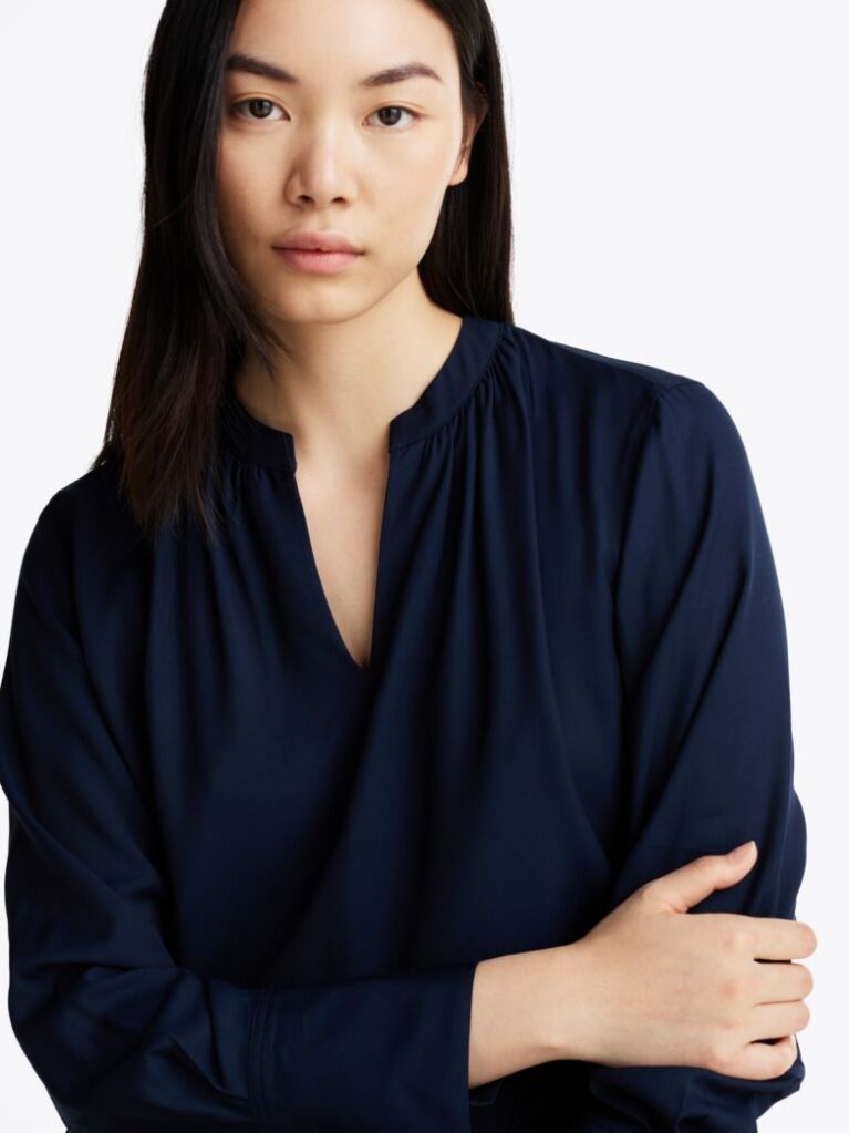 Blue Bluza Relaxata Cu Guler In V  Femei
