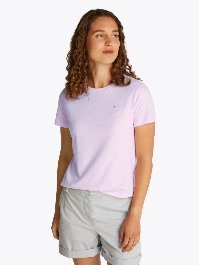 Roz Tricou Cu Croiala Regular  Femei