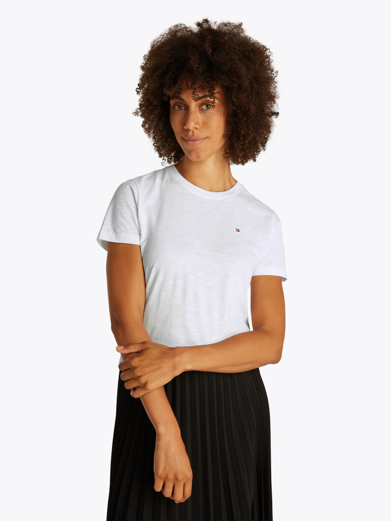 Alb Tricou Cu Croiala Regular  Femei