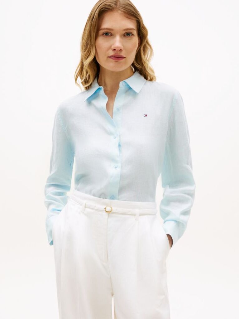 Blue Regular Fit Linen Shirt  Women