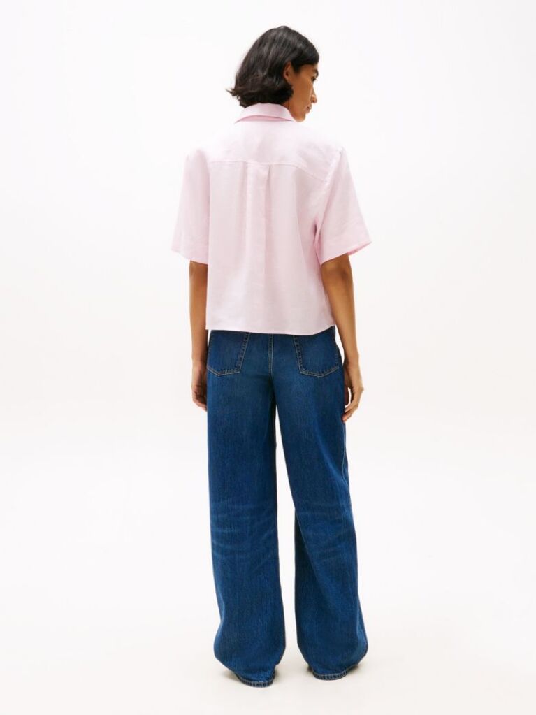Pink Relaxed Fit Short Sleeve Linen Shirt  Women