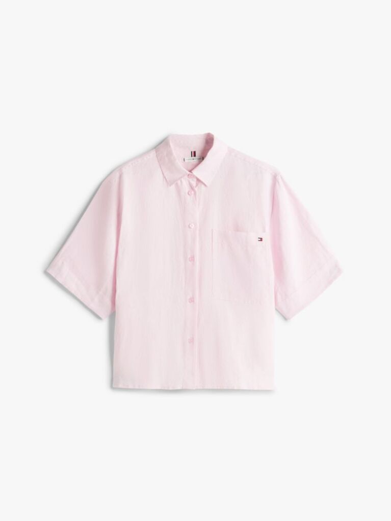 Pink Relaxed Fit Short Sleeve Linen Shirt  Women