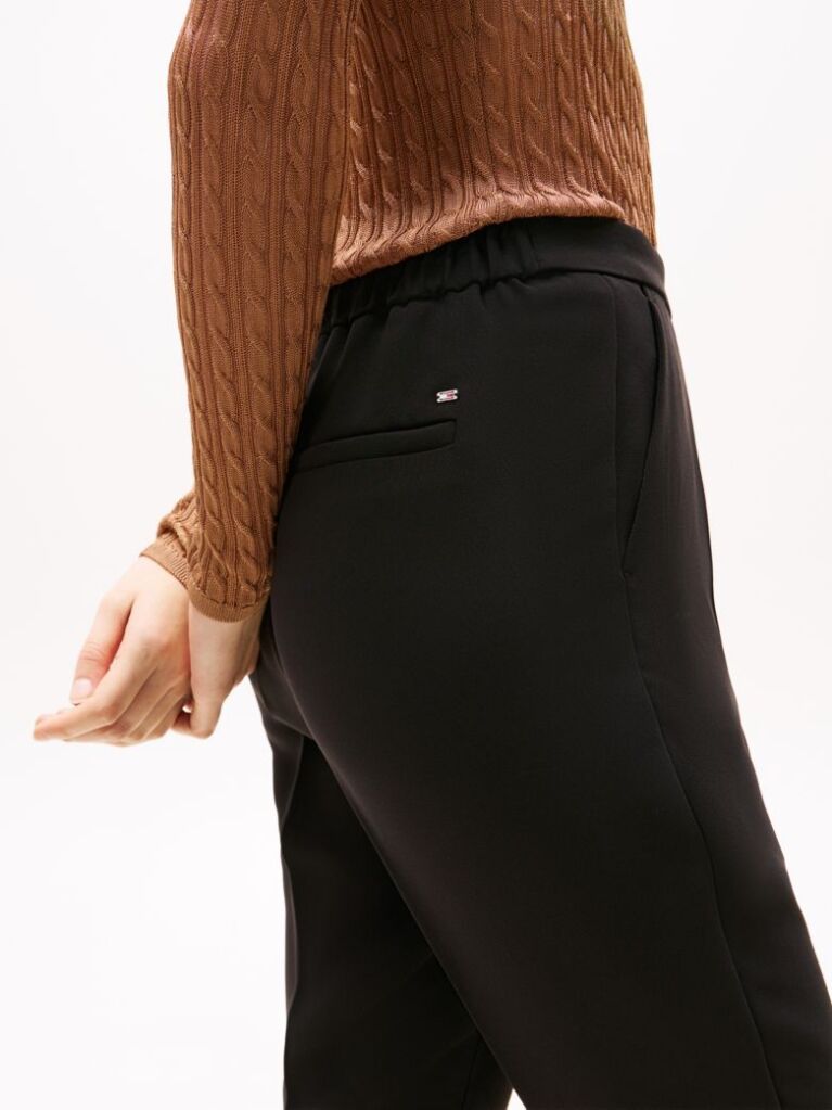 Black Crepe Slim Fit Pull-On Trousers  Women