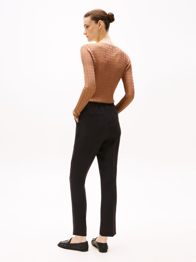 Black Crepe Slim Fit Pull-On Trousers  Women