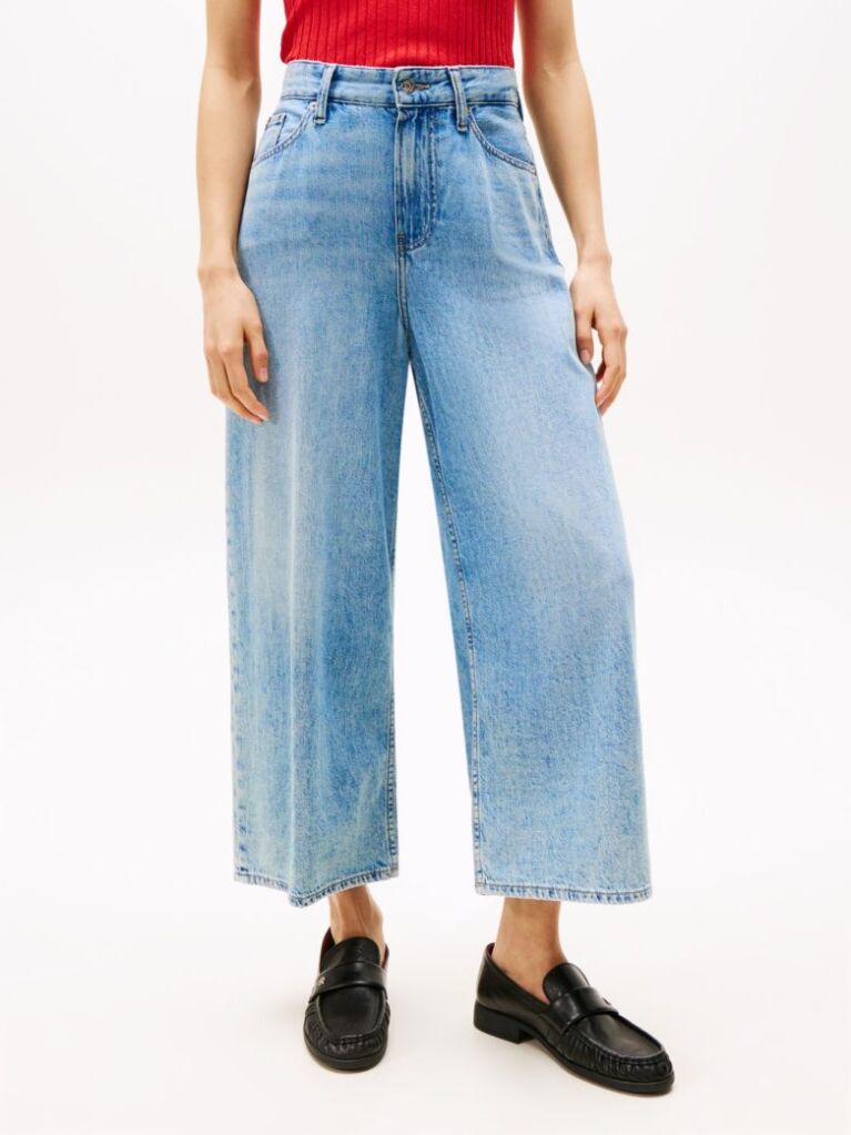 Blue Jeans High Rise Wide Leg Cropped   Femei