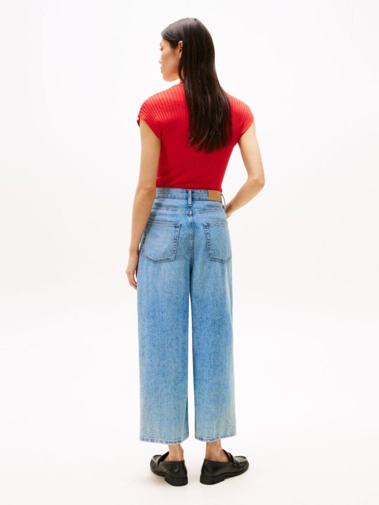 Blue Jeans High Rise Wide Leg Cropped   Femei