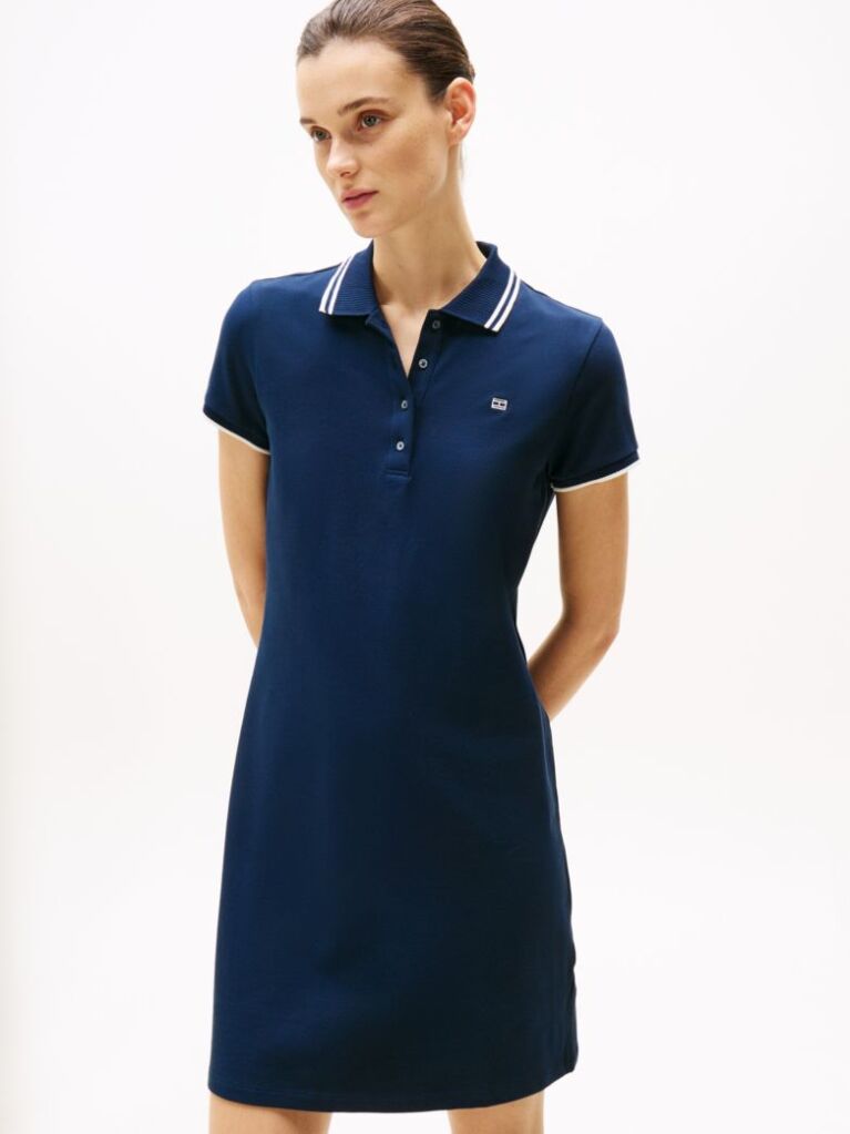 Blue Tipped Collar Mini Polo Dress  Women