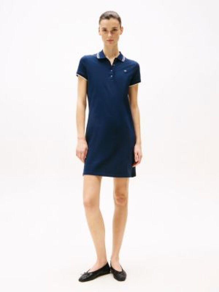 Blue Tipped Collar Mini Polo Dress  Women