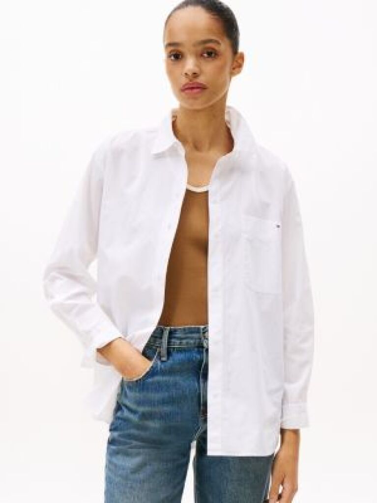 White Oversized Fit Poplin Shirt  Women