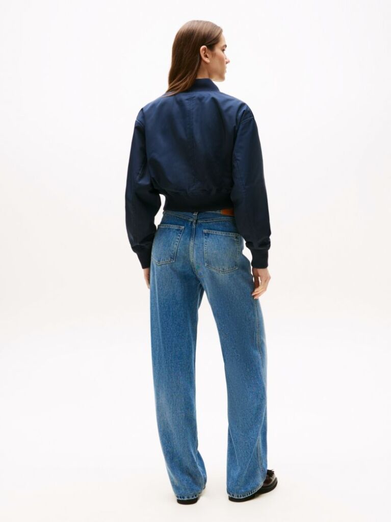 Blue Water Repellent Relaxed Short Bomber Jacket  Women
