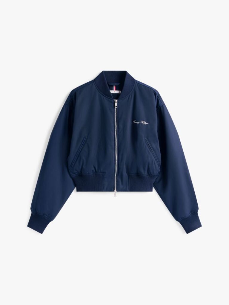 Blue Water Repellent Relaxed Short Bomber Jacket  Women