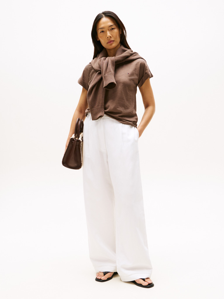 Brown Textured Crew Neck T-Shirt  Women