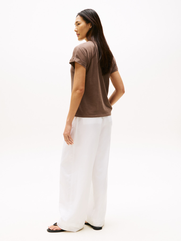 Brown Textured Crew Neck T-Shirt  Women
