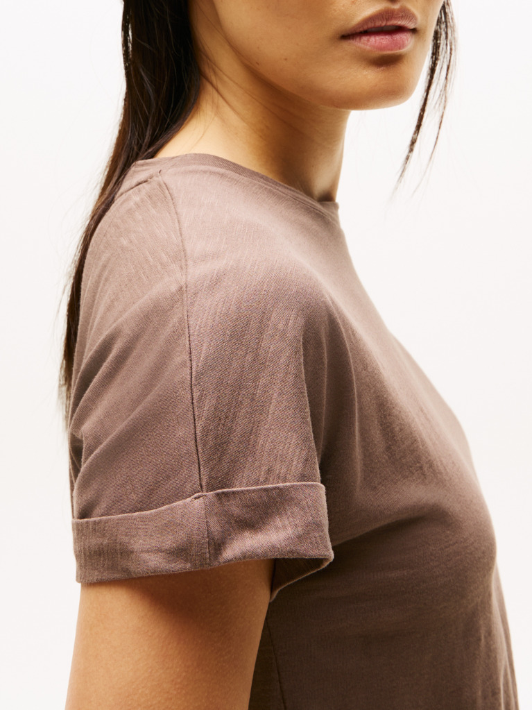Brown Textured Crew Neck T-Shirt  Women