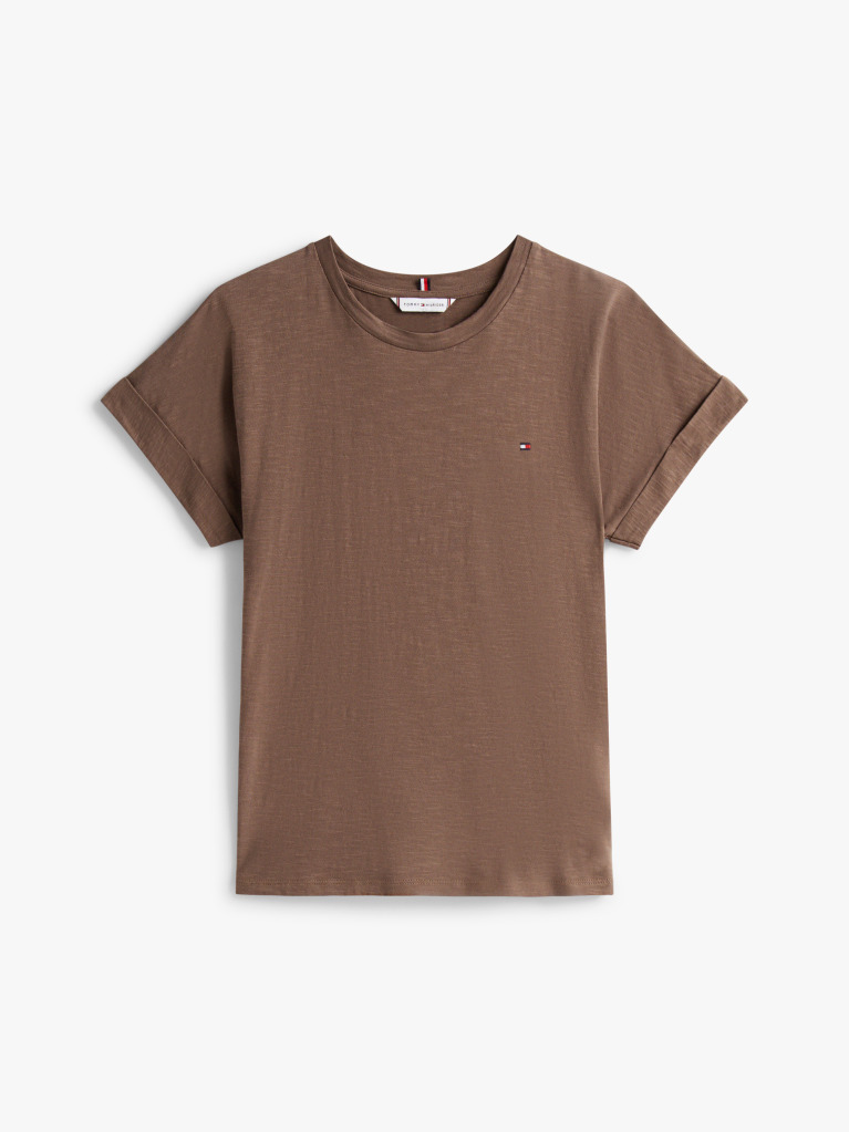 Brown Textured Crew Neck T-Shirt  Women