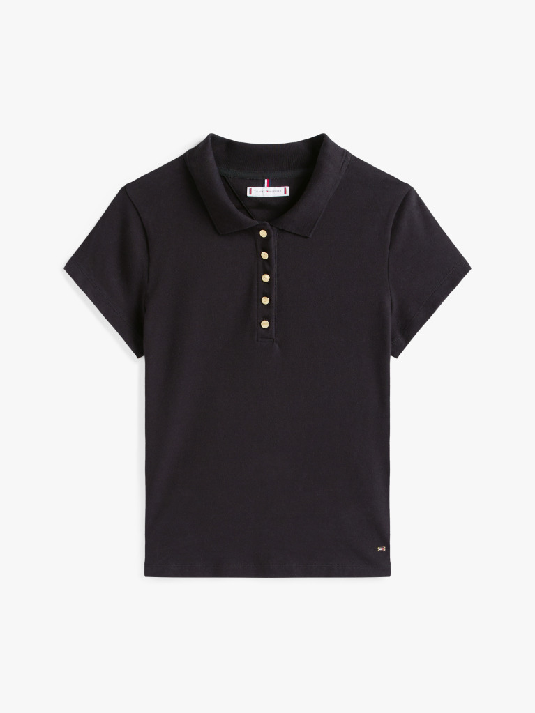 Negru Tricou Polo Slim Fit Cu Nasturi Aurii  Femei