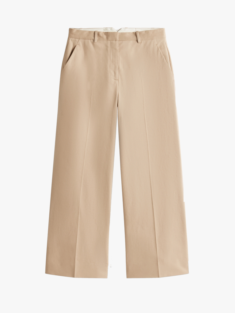 Bej Pantaloni Chinos Largi Pana La Glezna Cu Dunga Calcata  Femei
