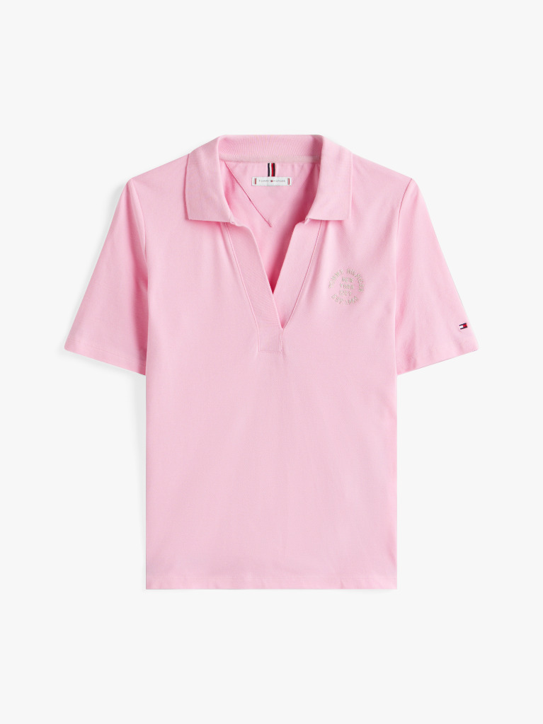 Roz Tricou Polo Regular Fit Cu Broderie Cu Logo  Femei