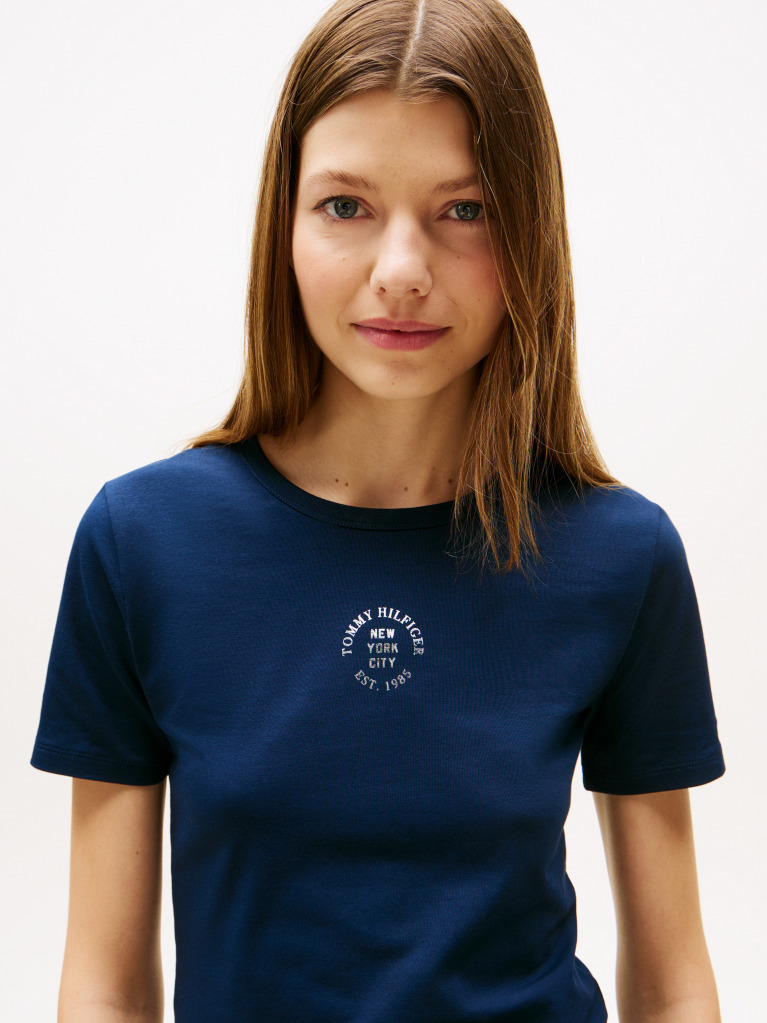 Blue Stamp Logo Slim Crew Neck Short Sleeve Tee  Women