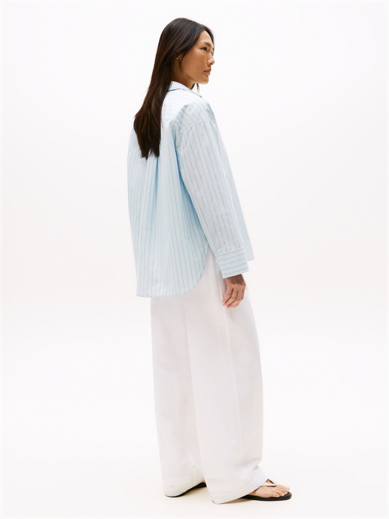 Blue Oversized Fit Adjustable Cuffs Poplin Shirt  Women