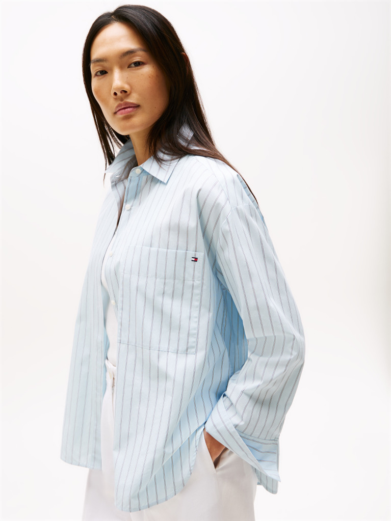 Blue Oversized Fit Adjustable Cuffs Poplin Shirt  Women