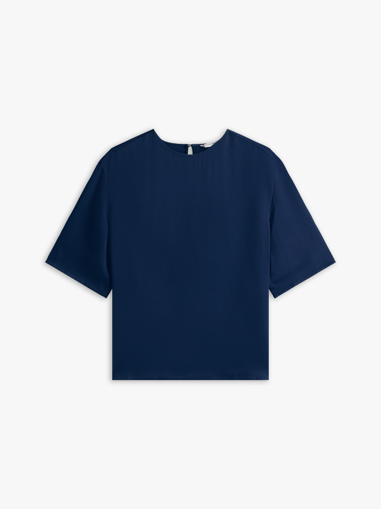 Blue Tricou Sateen Cu Croiala Lejera  Femei