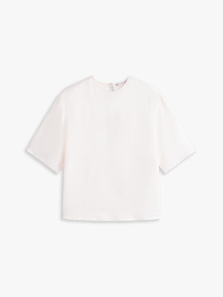 Alb Tricou Sateen Cu Croiala Lejera  Femei