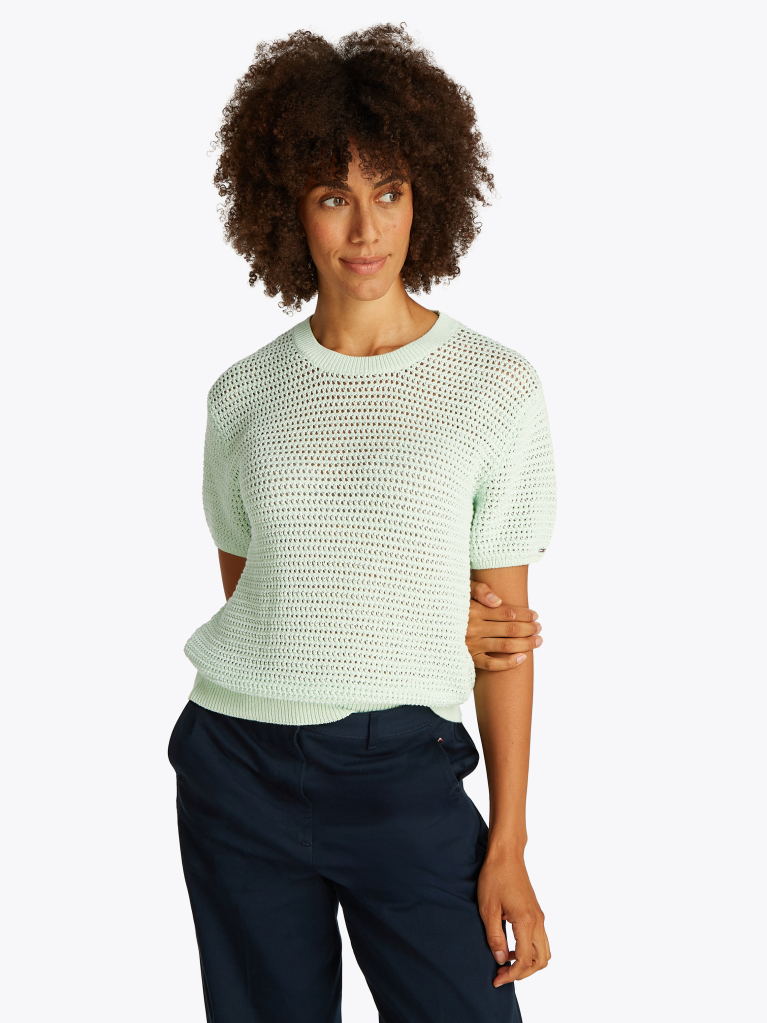 Green Pointelle Crochet Jumper  Women