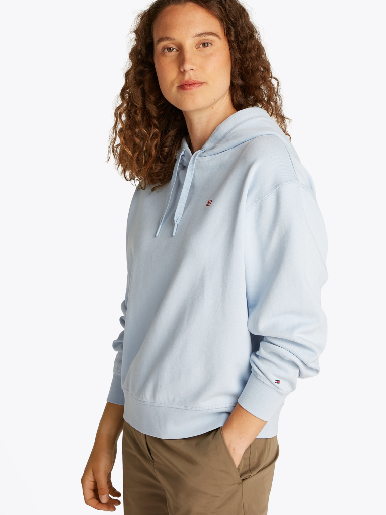 Blue Contrast Hilfiger Flag Embroidery Hoody  Women
