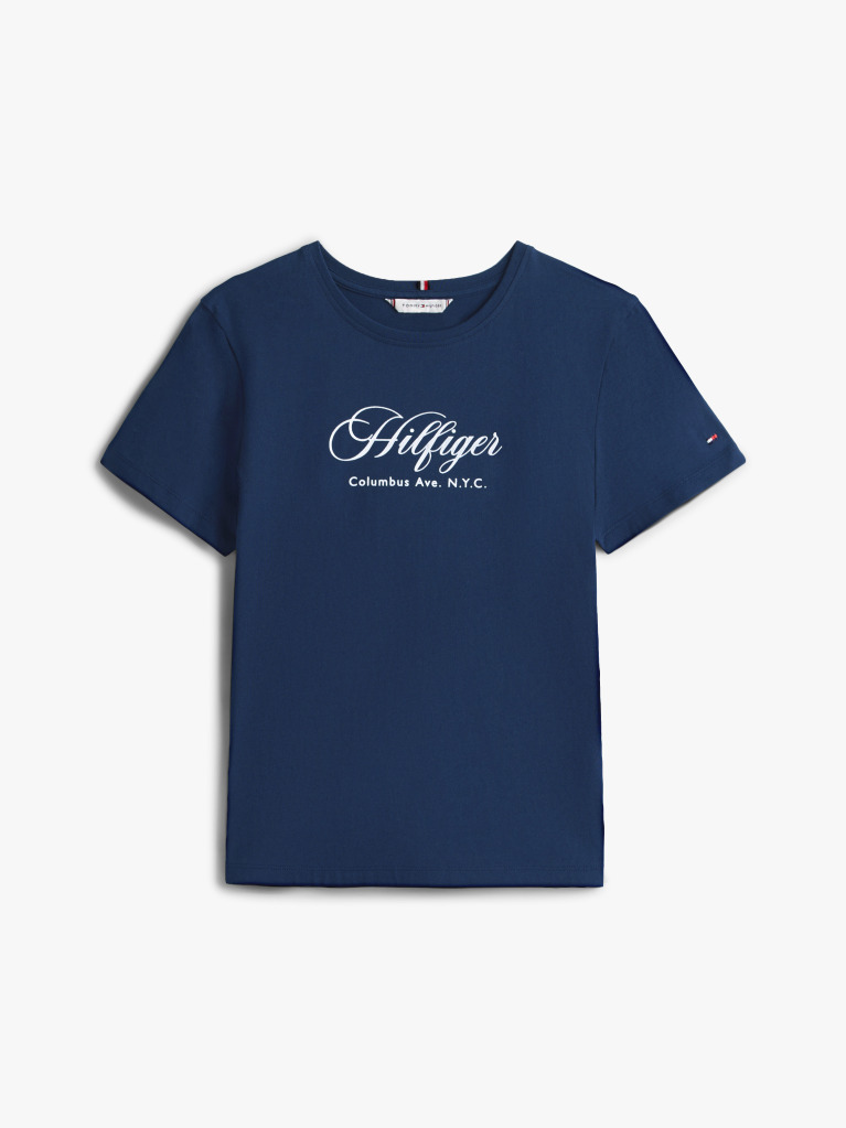 Blue Tricou Cu Guler Rotund Si Broderie Logo  Femei