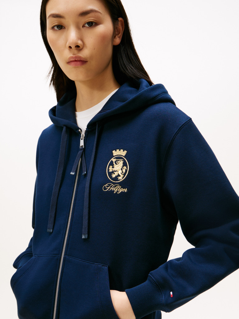 Blue Hanorac Cu Fermoar Si Broderie TH Crest  Femei