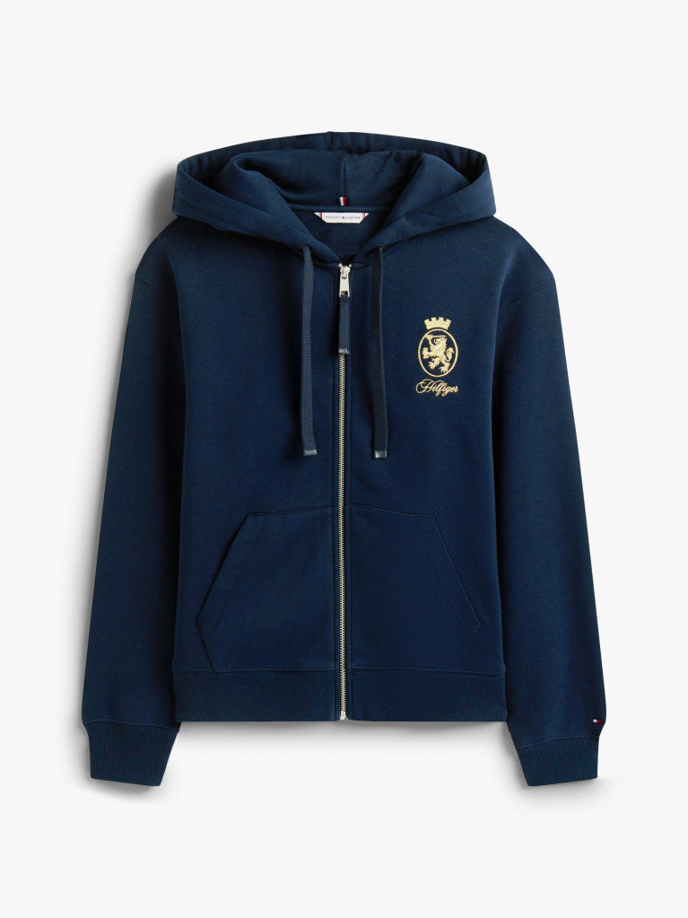 Blue Hanorac Cu Fermoar Si Broderie TH Crest  Femei