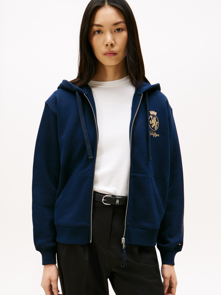 Blue Hanorac Cu Fermoar Si Broderie TH Crest  Femei