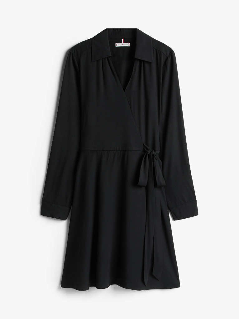 Black Relaxed Long Sleeve Mini Wrap Dress  Women