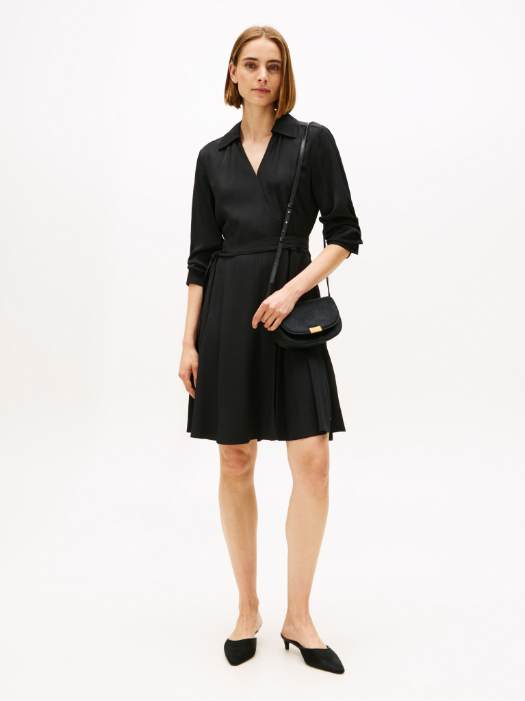 Black Relaxed Long Sleeve Mini Wrap Dress  Women