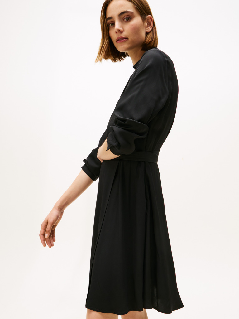 Black Relaxed Long Sleeve Mini Wrap Dress  Women