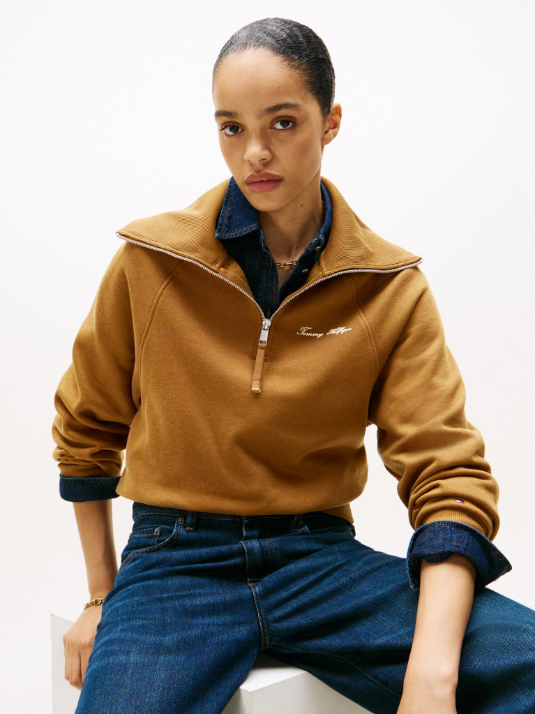 Khaki Interlock Knit Fleece Half-Zip Jumper  Women