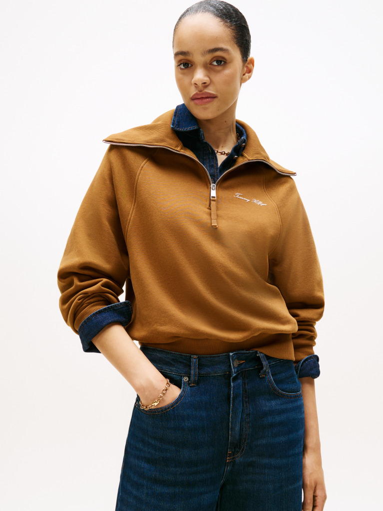 Khaki Interlock Knit Fleece Half-Zip Jumper  Women