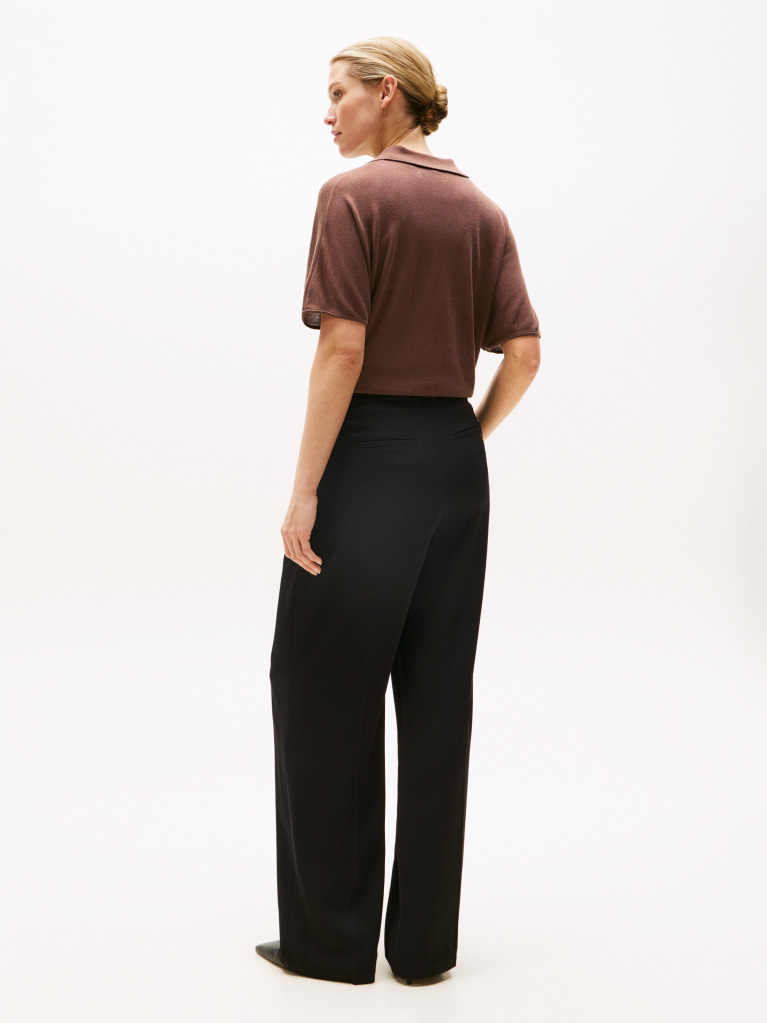Negru Pantaloni Relaxati Drepti Din Twill  Femei