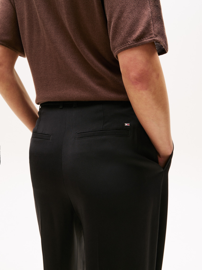 Negru Pantaloni Relaxati Drepti Din Twill  Femei