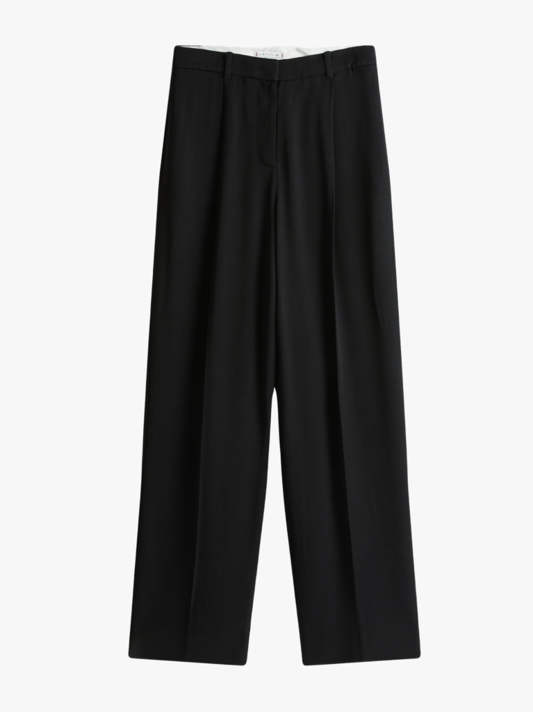 Negru Pantaloni Relaxati Drepti Din Twill  Femei