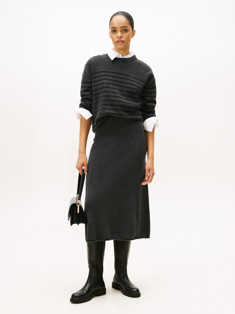 Grey Soft Wool A-Line Midi Skirt  Women