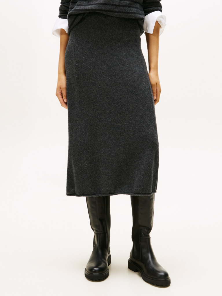 Grey Soft Wool A-Line Midi Skirt  Women
